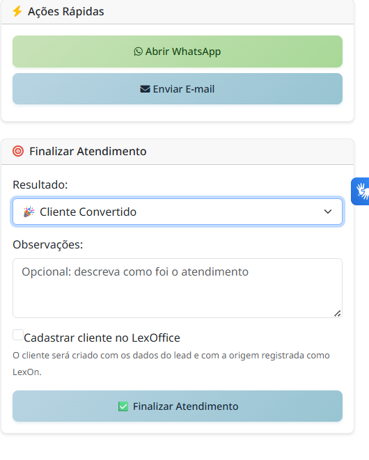 Cadastro de cliente convertido a partir do LexOn